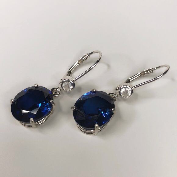 Beautiful 12ctw Oval Cut Sapphire Earrings in Sterling Silver Lab Sapphires - Picture 5 of 5